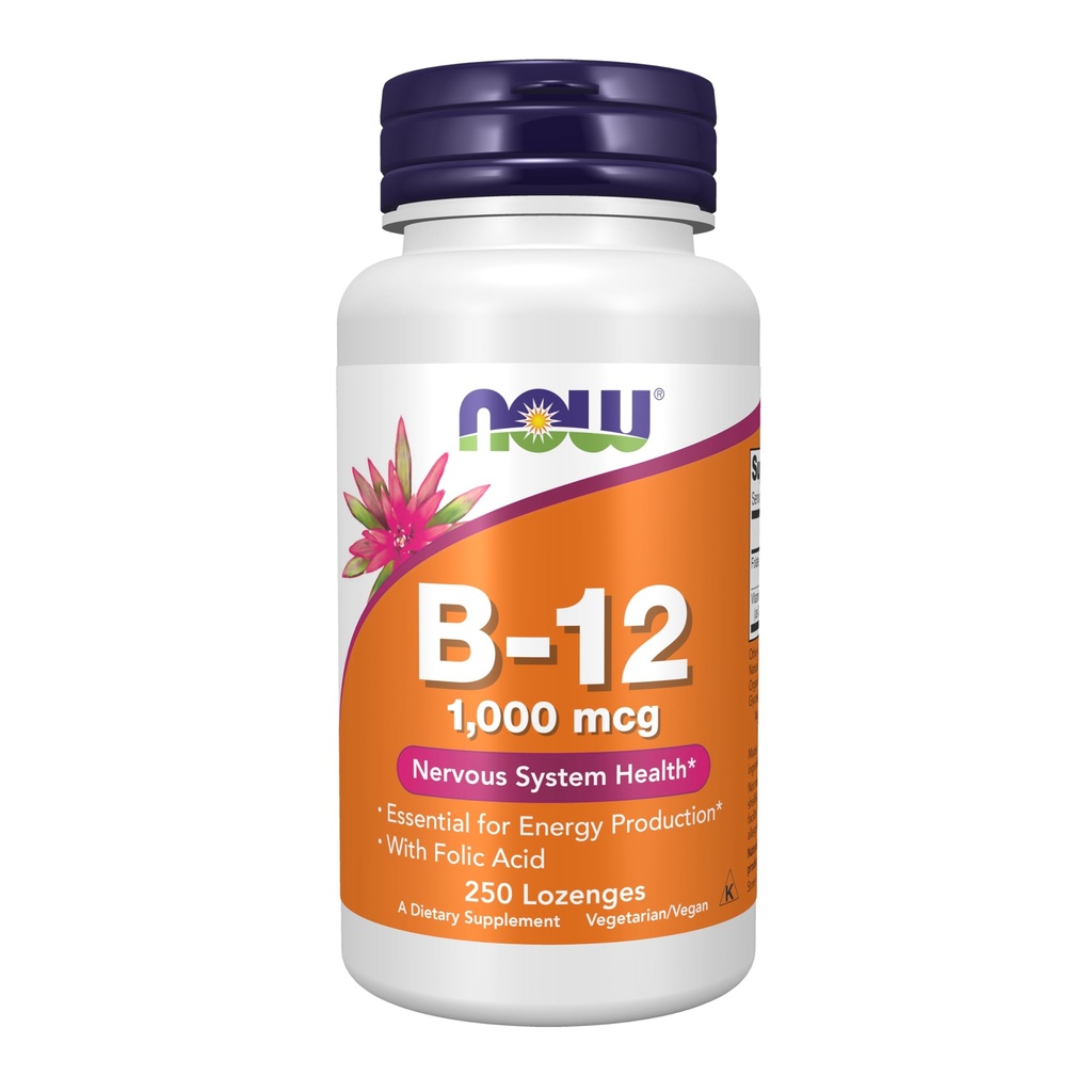 AHORA Suplementos de alimentos, Vitamina B-12 1000 mcg con ácido fólico, Nervous System Health*, 250 Lozenges Chewable