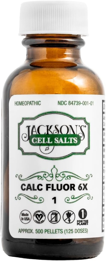 Jackson #1 Calc fluor 6X (500 pellets) - Certified Vegan, Lactose-Free Schuessler Salto de células de tejido