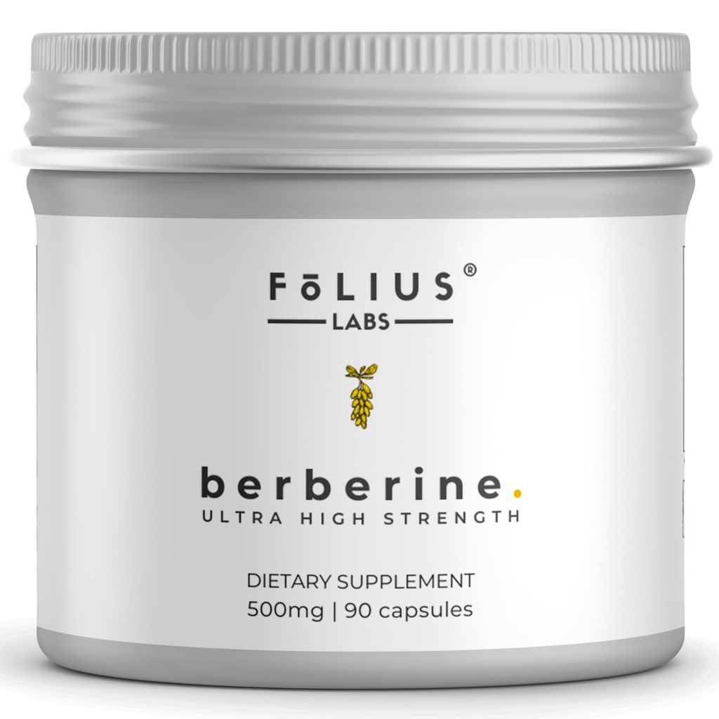Clean Label Berberine HCl 97% - Clinically Studied Ultra High Strength Pura Berberine 500mg Suplemento - Gluten-Free - 90 cápsulas