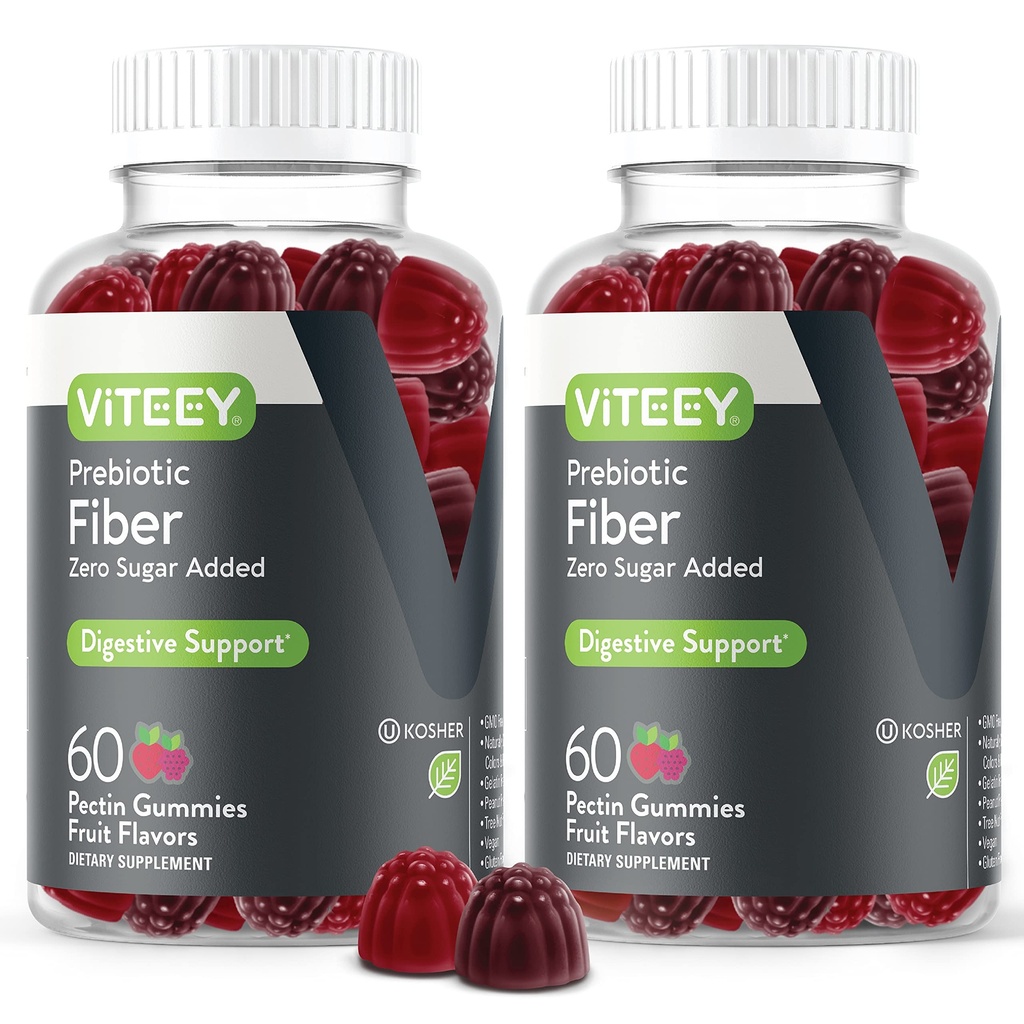 VITEEY Prebiotic Fiber Gummies for Adults, 4g - Gut Health & Digestive Soluble Fiber Supplement Gummies - Zero Sugar Añadido, Vegan, Gluten-Free - 120 Count