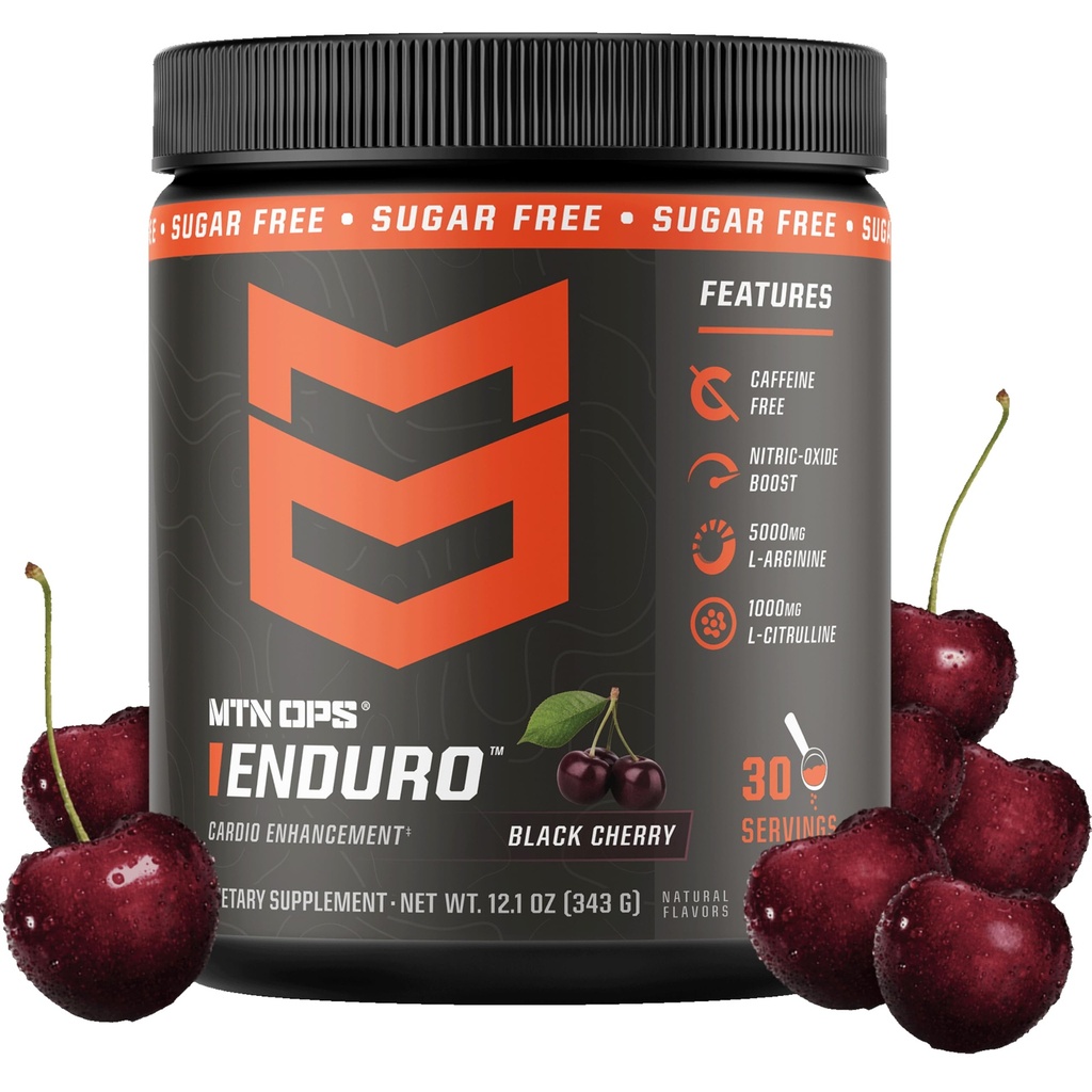 MTN OPS Enduro Nitric Oxide Stim Free Pre Workout Ø Magnesium Citrate, L Arginine &amp; L Citrulline Caffeine Free Preworkout ← 30 Servindo la cereza negra