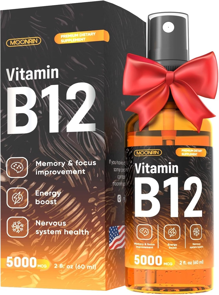 B12 Liquid Spray - Vitamina B12 gotas para energía y función nerviosa – Soporte Cerebro, Memoria, Mood, Sistema Inmunitario con vitaminas sublinguales B12 – Maximum Strength Vegan B12 Suplemento – 2 Fl Oz