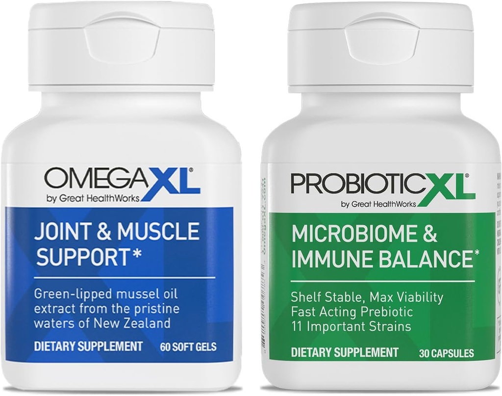OmegaXL Powerful Joint and Muscle Support Supplement (60 Count) " Probiotic XL - PreforPro, DE111, Establo Stable - Promover el crecimiento saludable de Gut Flora (30 gorros vegetales)