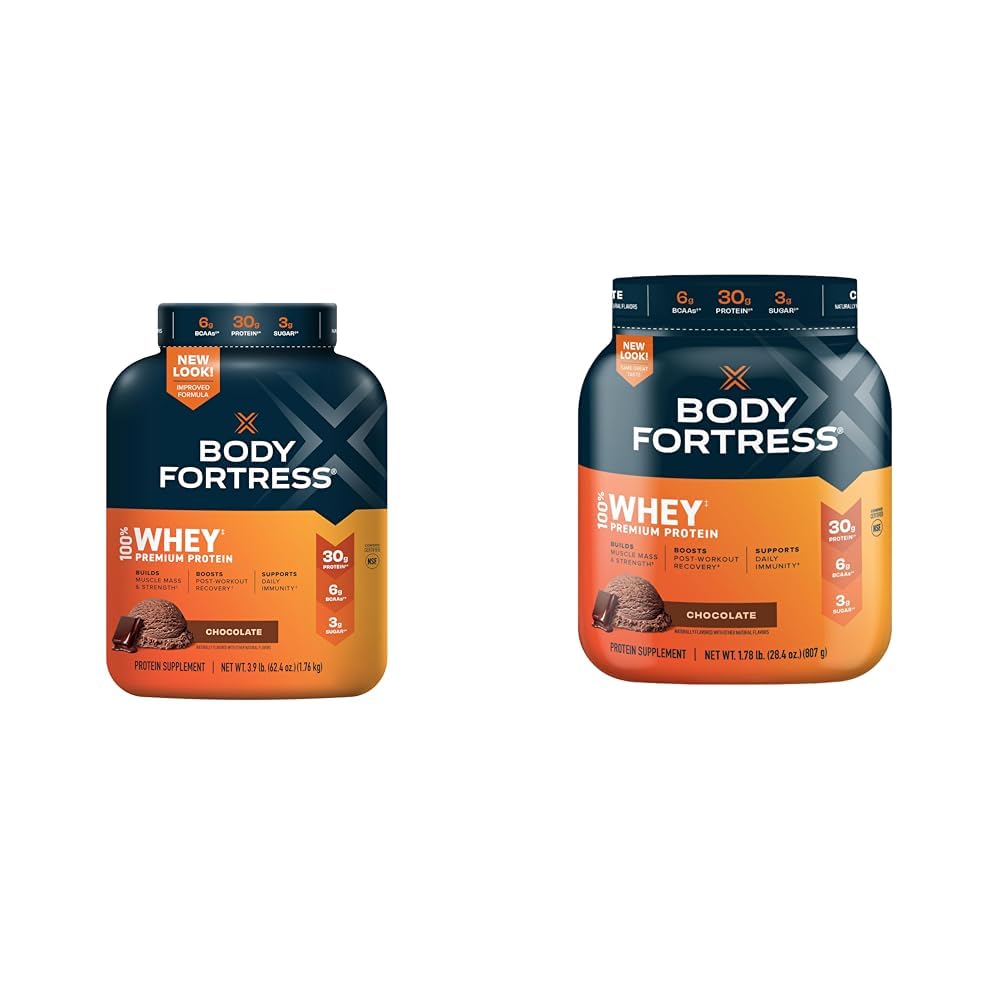 Fortaleza Corporal 100% Whey, Polvo Protein Premium, Chocolate, 3.9lbs (Packaging May Vary) & 100% Whey, Polvo Protein Premium, Chocolate, 1.78lbs (Packaging May Vary)