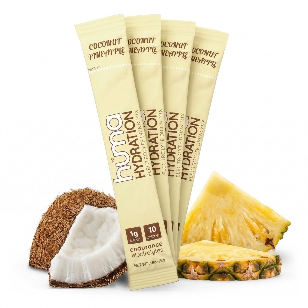HUMA CHIA Hydration Drink Mix, Coconut Pineapple 30 Packets - Baja Calorie, High Electrolyte Powder para Deportes &amp; Ejercicio - 100% Natural, 1g Sugar, 10 Cal