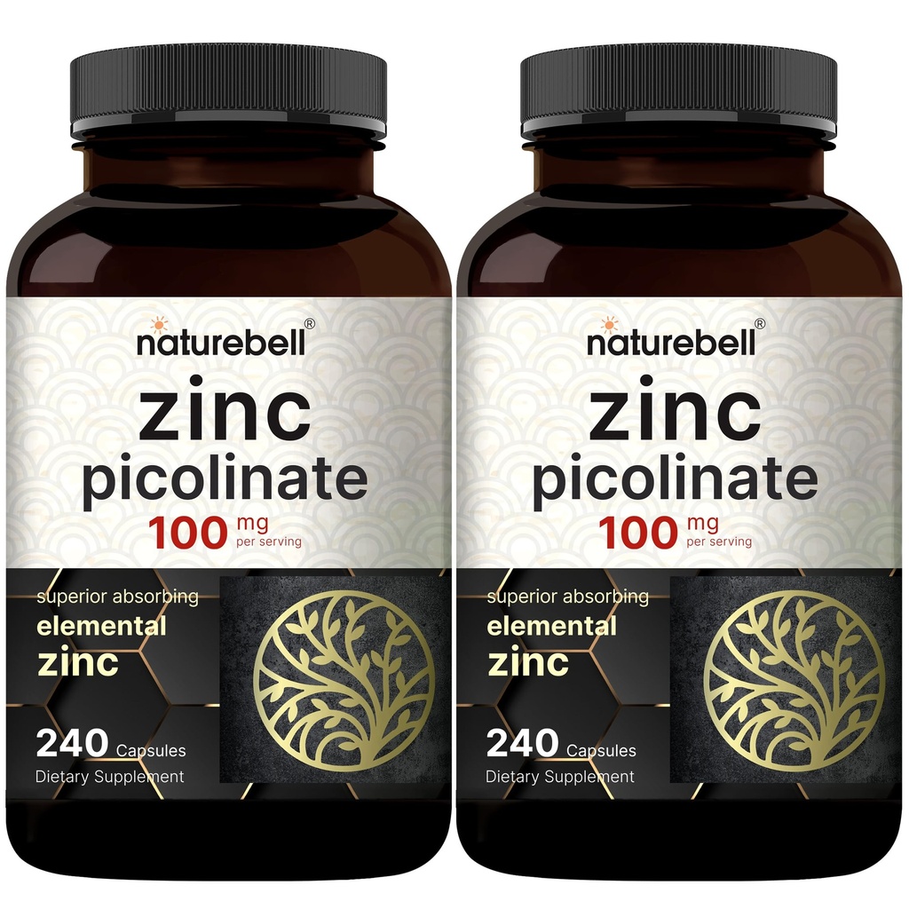 2 Pack Maximum Strength Zinc 100mg, Zinc Picolinate Suplemento, 480 cápsulas, vitamina Zinc y vitaminas inmunitarias para la función de la enzima y soporte de inmuno, no transgénico y fabricado en EE.UU.