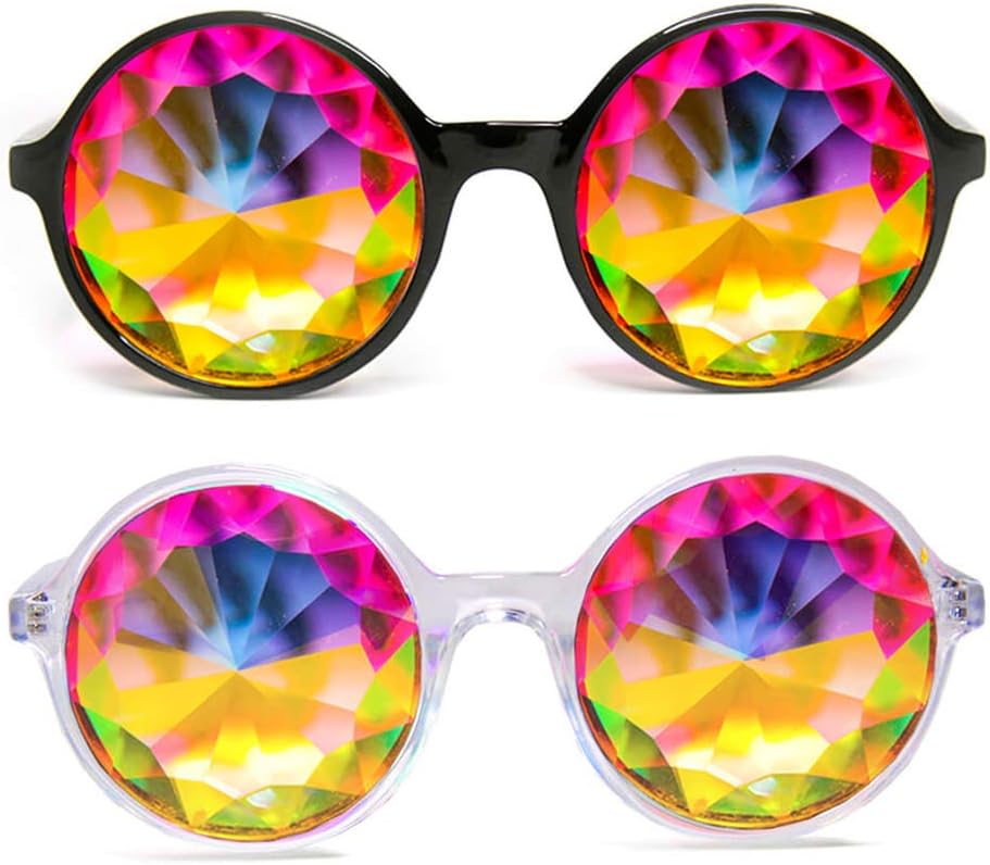GloFX Kaleidoscope Glasses | Lightweight Crystal EDM Festival Diffraction | 2 Pack of Rave