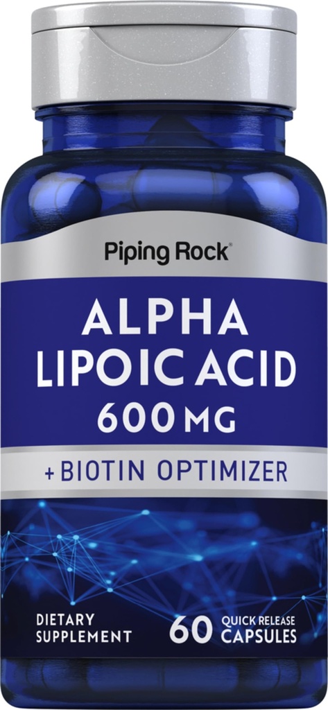 Piping Rock Alpha Lipoic Acid 600mg ANTE ALA con Biotin Optimizer TEN 60 cápsulas ANTE NO GMO, Gluten Suplemento gratuito