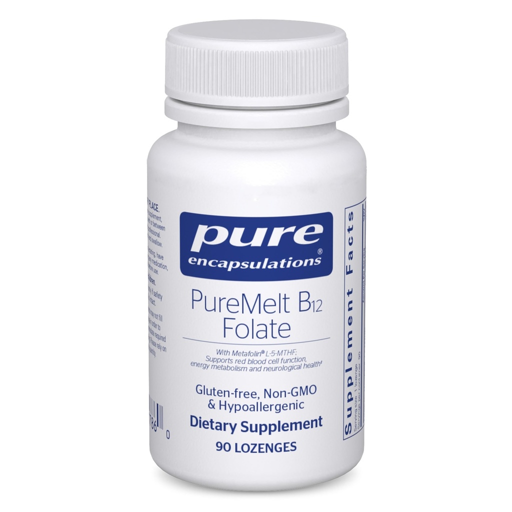 PureMelt B12 Folate - Active B Vitamin with L-5-MTHF - Metabolism Support > Red Blood Cell Function* - Non-GMO & Vegan - 90 Lozenges