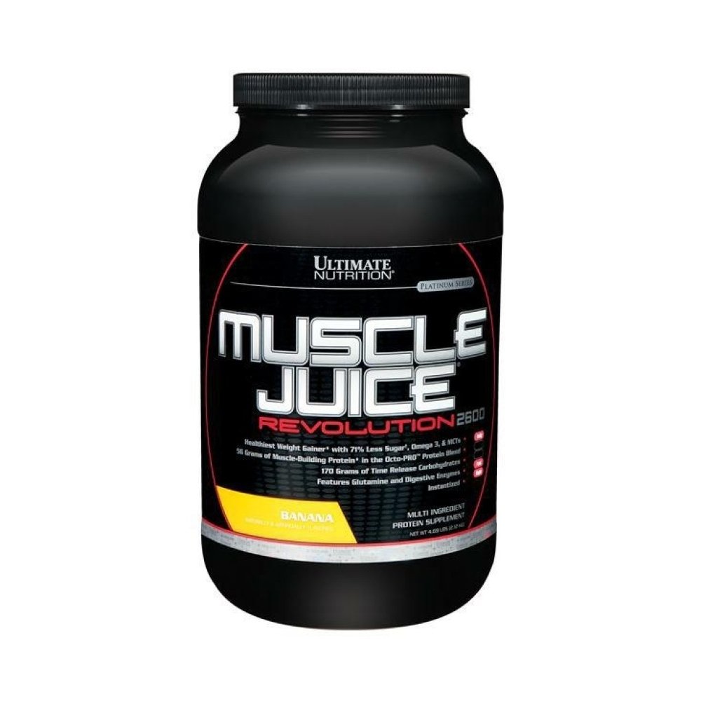 Ultimate Nutrition Muscle Juice Revolution 2600 Weight Gainer, Muscle Recovery with Glutamine, Micellar Casein and Time Release Complex Carbohydrates, Banana Protein Powder, 4.69 libras