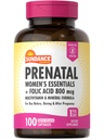 Sundance Prenatal Multivitamínico Silencio con ácido fólico Ø 100 cápsulas de liberación rápida Ø 800 mcg Silencio No GMO, Gluten Suplemento gratuito para Mujeres