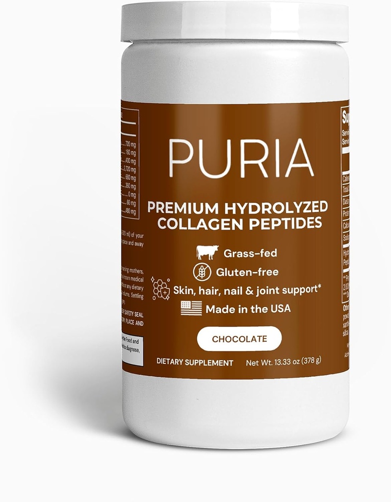 Péptidos de colágeno hidrolizado de grano (Chocolate)   Collagen Powder - Pelo, piel, uñas y soporte conjunto - Tipo I &amp; III Suplementos de colágeno de grano para mujeres y hombres