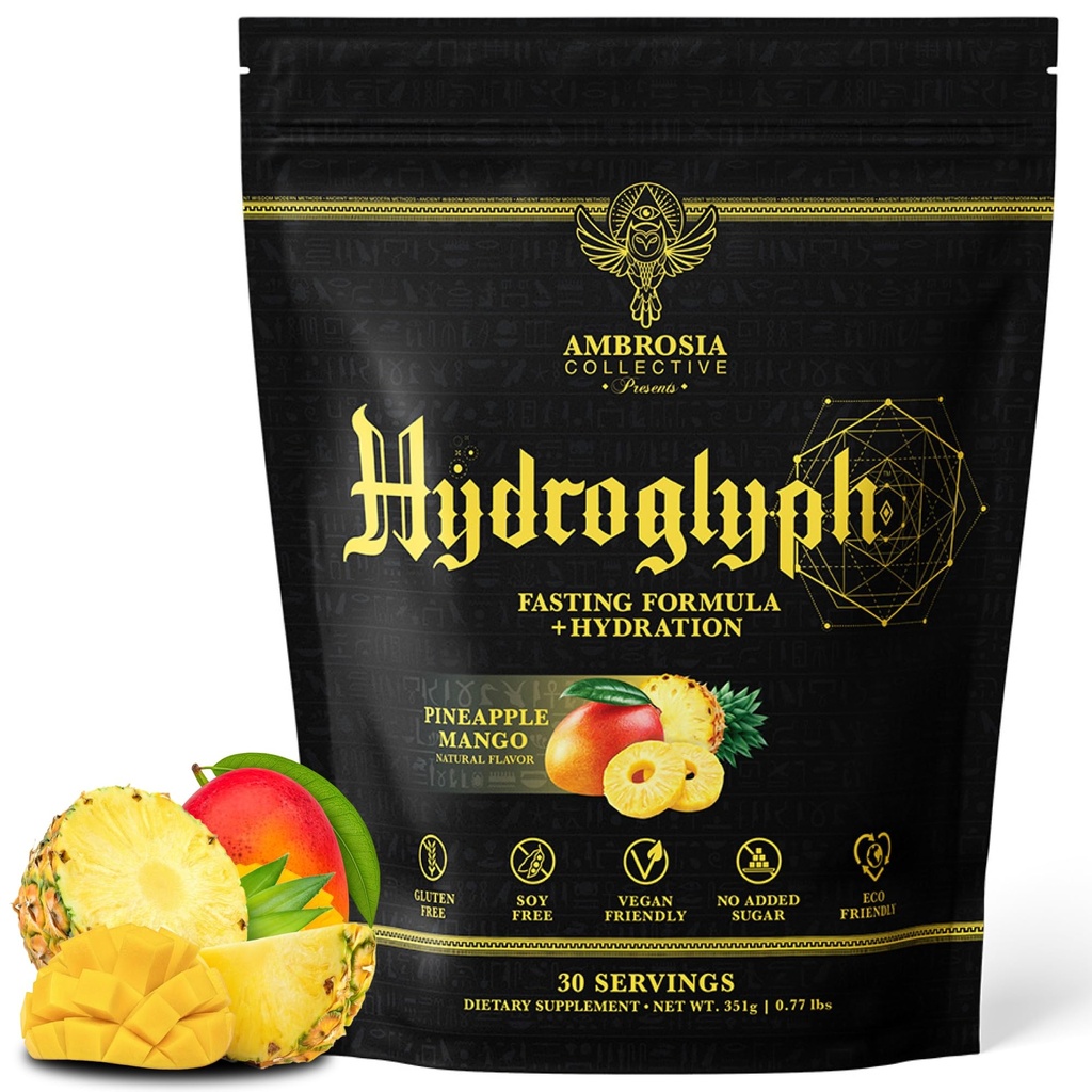 Ambrosia Hydroglyph Intraworkout Fórmula w/BCAA + EAA + Electrolytes Hidration Powder para proteger el músculo magro, 0g Sugar Fasting Hydration Drink Mix, Made w/Coconut Water (Pineapple Mango)
