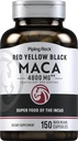 Piping Rock Maca Root Powder Capsules Silencio 4800mg Silencio 150 Pills Silencio para Mujeres y Hombres Silencio Rojo, Amarillo y Negro Silencio No GMO, Gluten Free Supplement