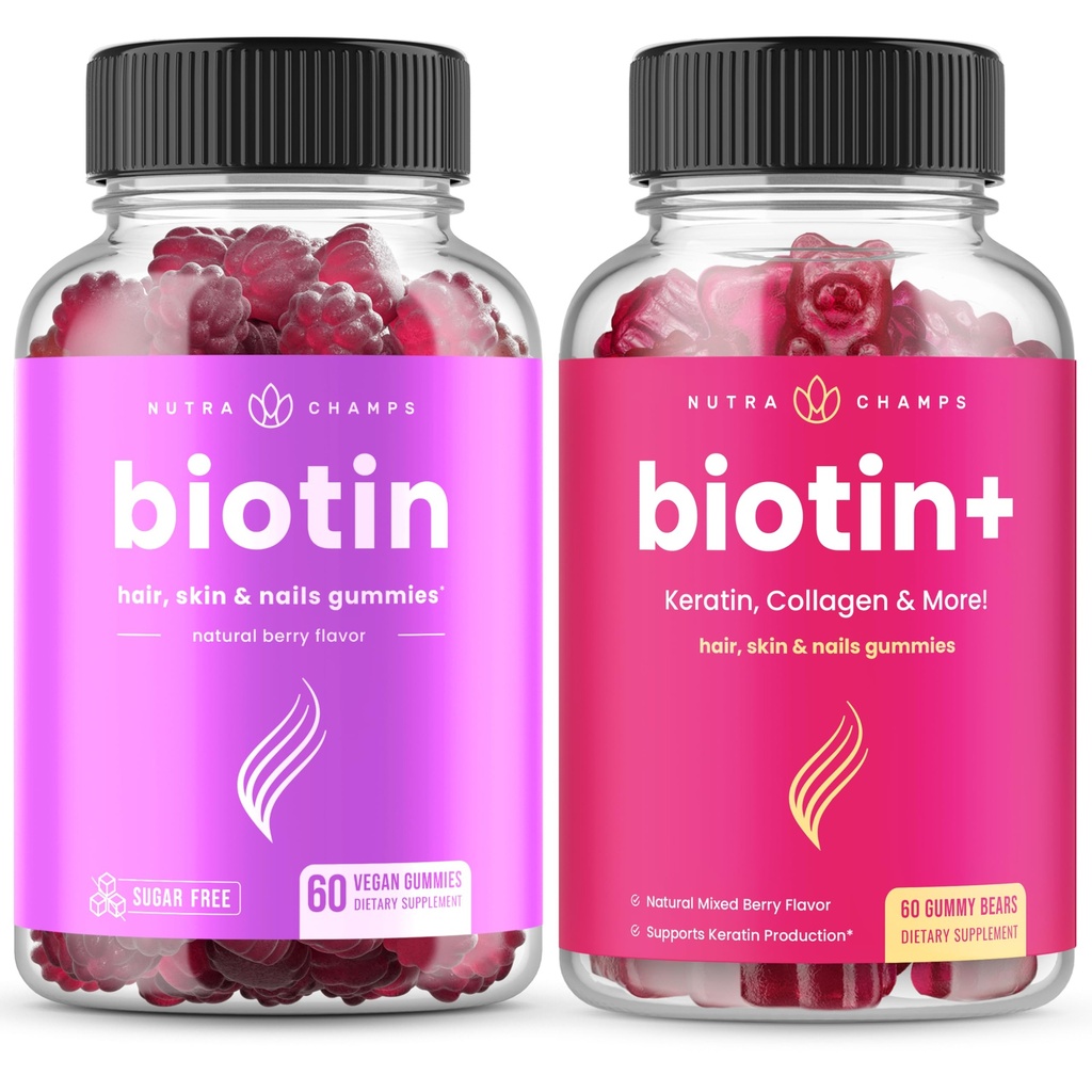 NutraChamps Complete Biotin Bundle para el cabello, piel y uñas. Biotin &amp; Biotin+