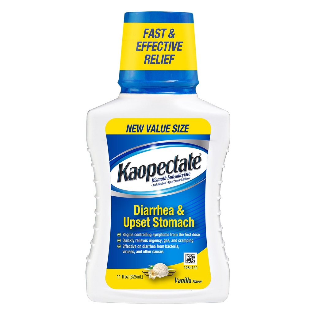 Kaopectate Vainilla Multi-Síntoma - Diarrea Medicación para adultos con subsalicilato de bismuto, medicina anti-diarrea para el alivio de estómago - 11oz