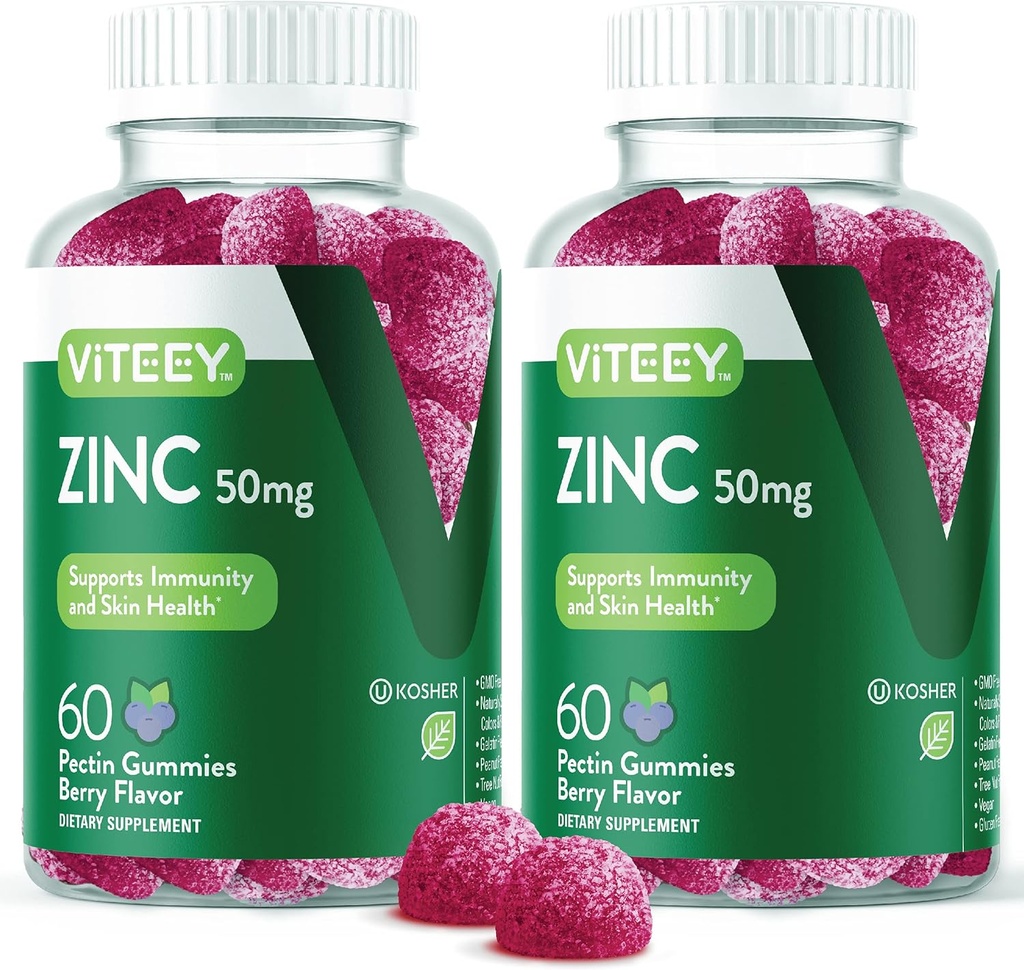 VITEEY Zinc Gummies for Men and Women - Zinc Supplements 50mg - Immune Boost & Skin Health - Vegan, Gluten Free - 120 Conde