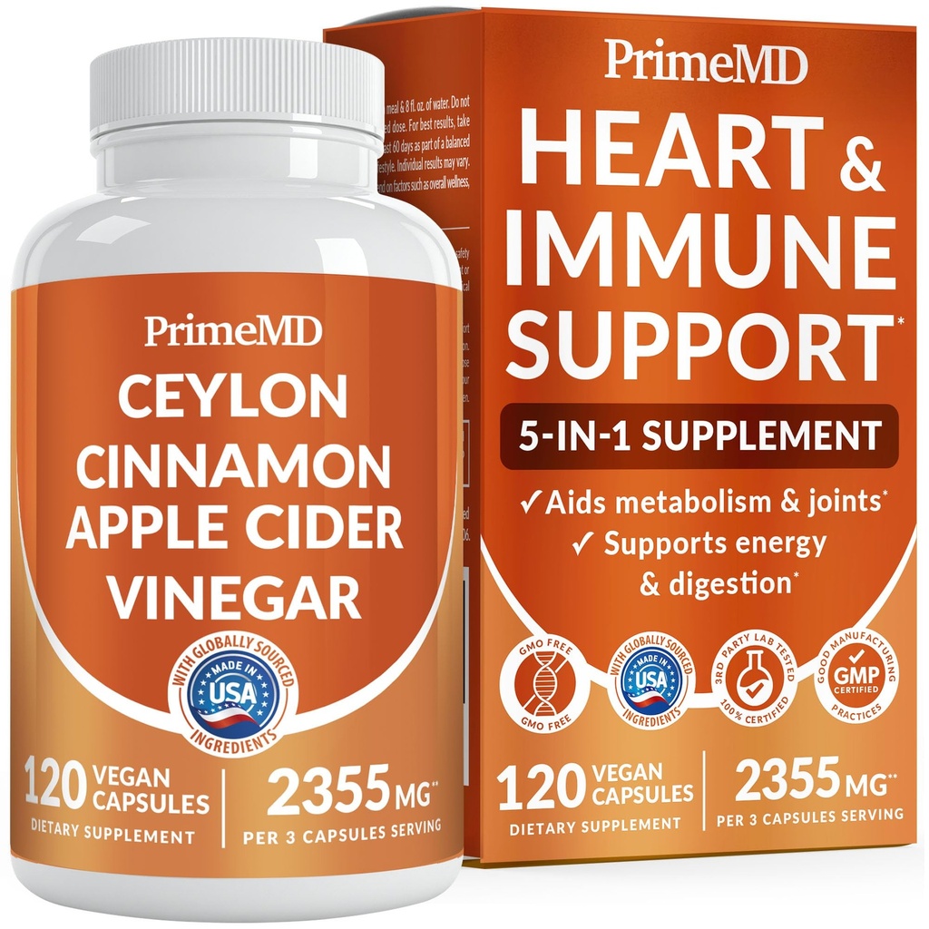 5-in-1 Ceylon Cinnamon Capsules 2355mg - Ceylon Cinnamon y Apple Sider Vinegar con Turmeric, Panax Ginseng, Cinnamon y Bioperine, 120 ct