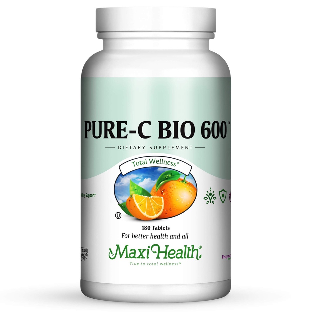 Vitamina C Complejo 600 mg Suplemento – Recomendado dosis diarias Vitamina C Tablas con Bioflavonoides de limón, Calcio " Phosphorus – Apoyo a la Salud Inmunitaria – Puro-C Bio 600 No GMO, VIT C Vegan 180 Tabletas