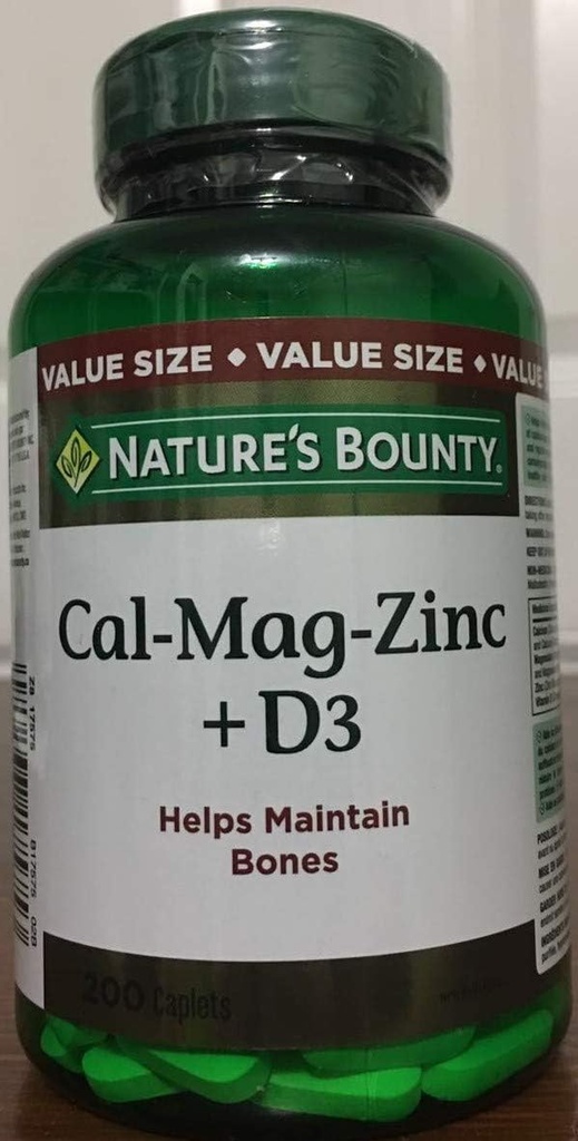La botella de calcio de la naturaleza Zinc con vitamina D3, 200 caplets (paquete mayo Vary)