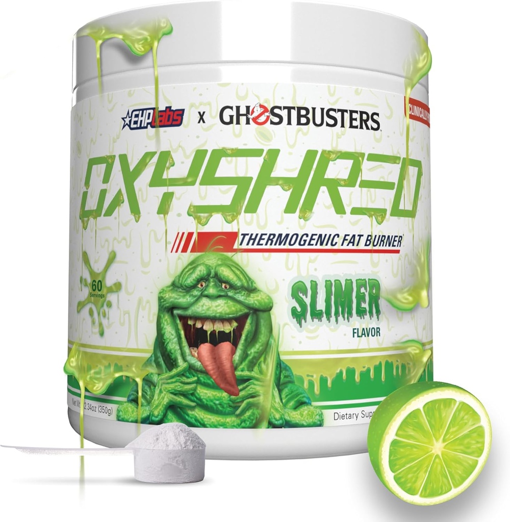 EHP LABS Ghostbusters OxyShred Thermogenic Pre Workout Powder " Shredding Supplement - Clinically Proven Preworkout Powder with Acetyl L Carnitine, Energy Boost Drink - Slimer Lime, 60 Servings