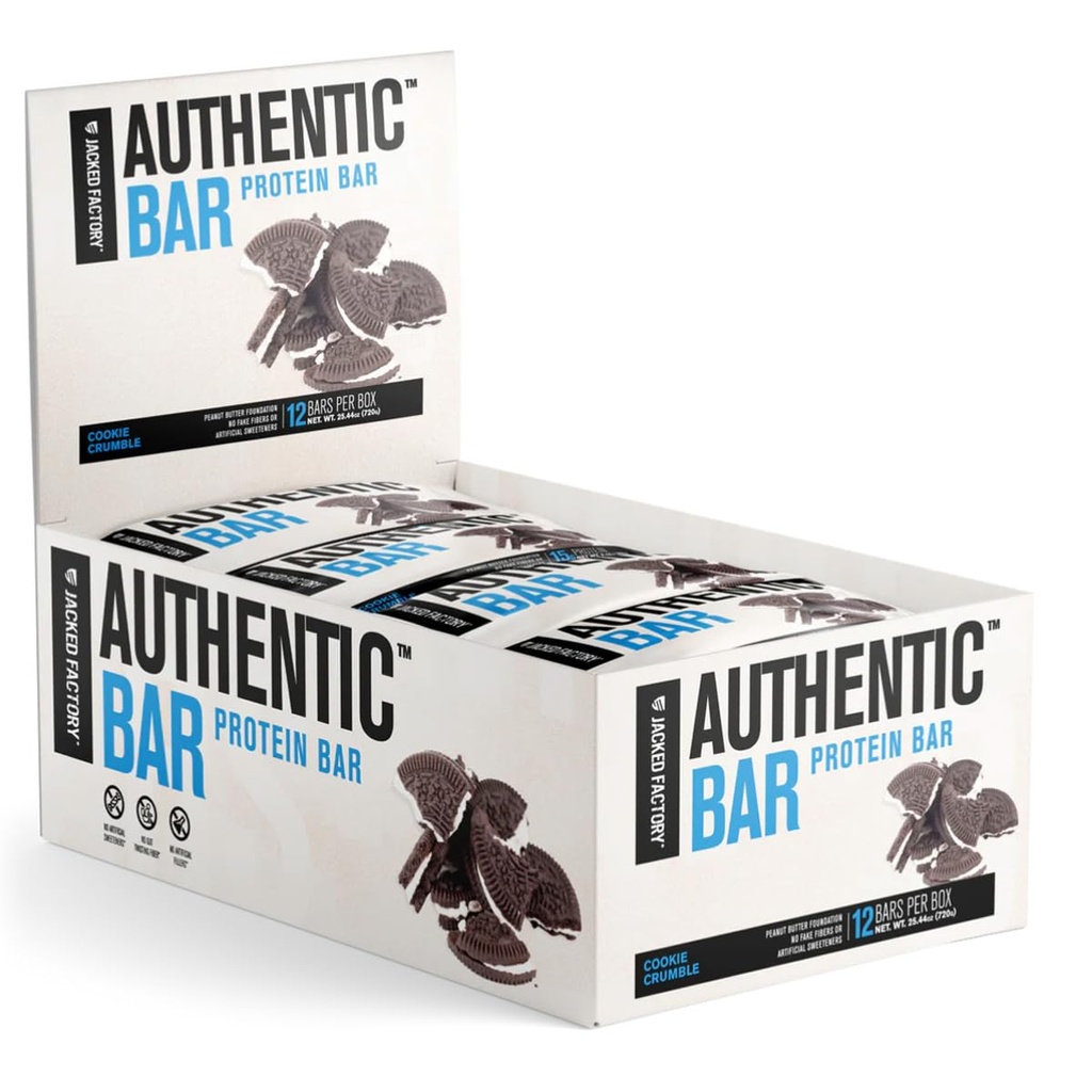 Authentic Bar Cookie Crumble Protein Bares - Tasty Meal Replacement Energy Bares w/ 15g Whey Protein Isolate, Natural Sugars from Pure Honey, Healthy Fat Peanut Butter Foundation - 12 Pack