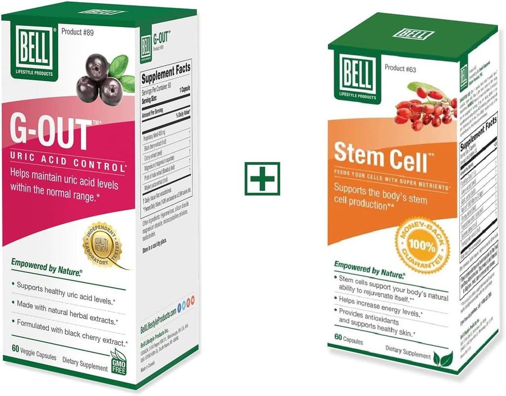 Bell Bundle - Stem Cell Supplements &amp; G-Out Uric Acid Cleanse - 25 Years Around The World, Sold Directly by The Manufacturer