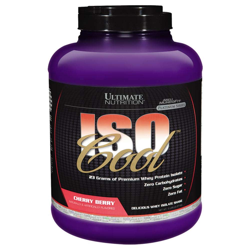 Ultimate Nutrition ISO Cool Pure Whey Protein Isolate Powder - Keto Friendly - 0 Carb 0 Fat 0 Sugar - 23 Gramos de Protein Por Serving, 5 libras, Cherry Berry