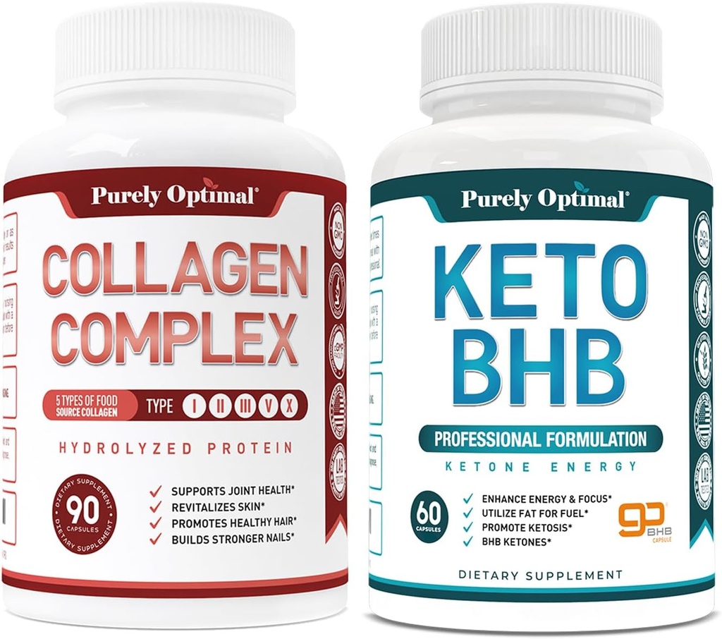 Píldoras de dieta Keto Premium puramente óptimas utilizan grasa para la energía con cetosis + péptidos multi colágeno Premium (Tipos I, II, III, V, X)