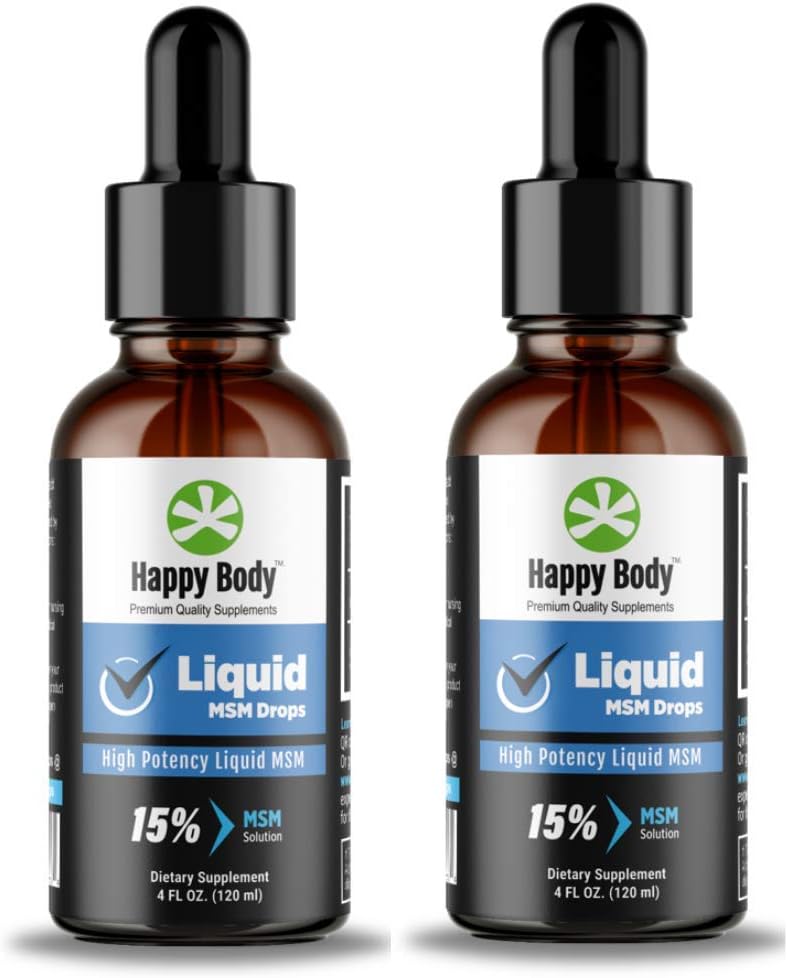 HAPPY BODY Líquido MSM gotea el contenido MSM más alto en un MSM líquido Suplemento. Ideal para aplicaciones orales y tópicas - 1 x 4 fl. oz Botella (2 Pack)