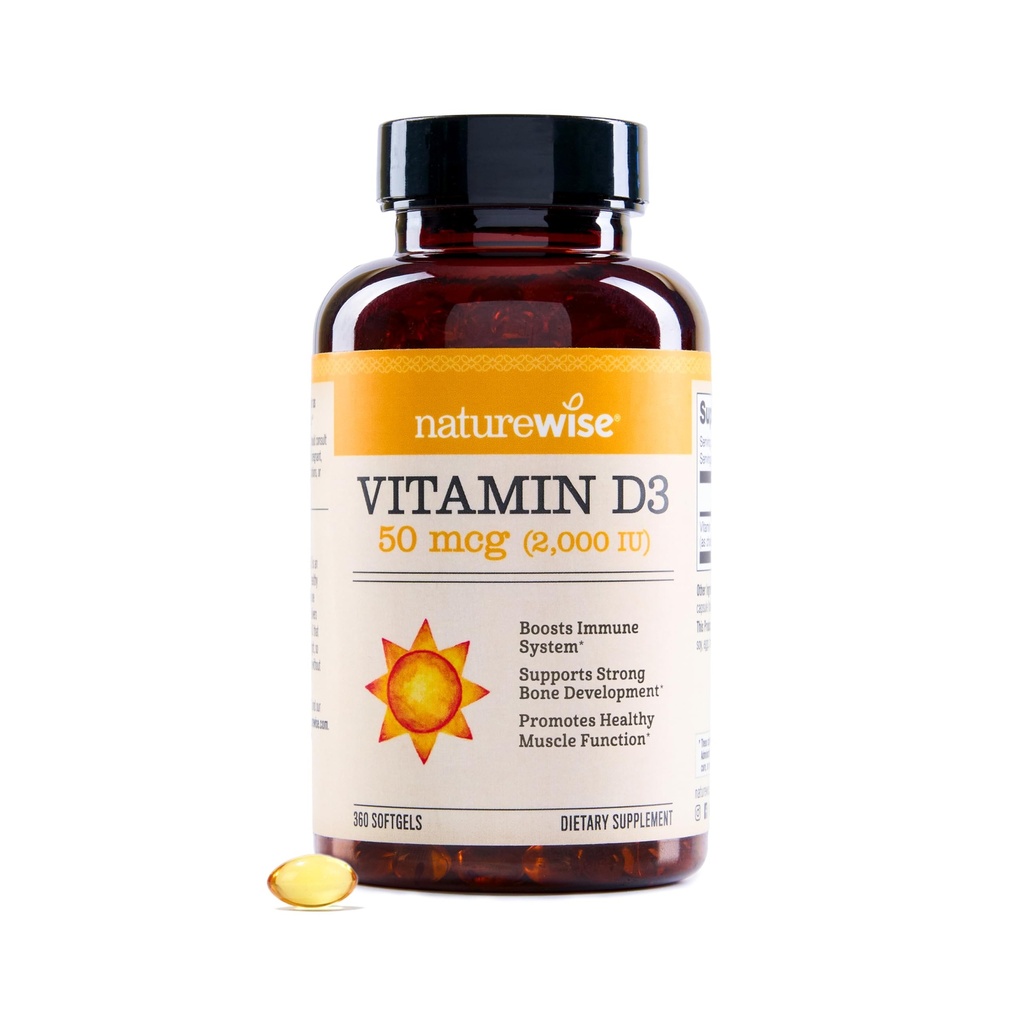 NatureWise Vitamin D3 2000iu (50 mcg) 1-Año de suministro para soporte inmunitario, función muscular saludable y salud ósea - no GMO, sin gluten en aceite de oliva virgen extra orgánico, (Mini Softgel), 360 Conde