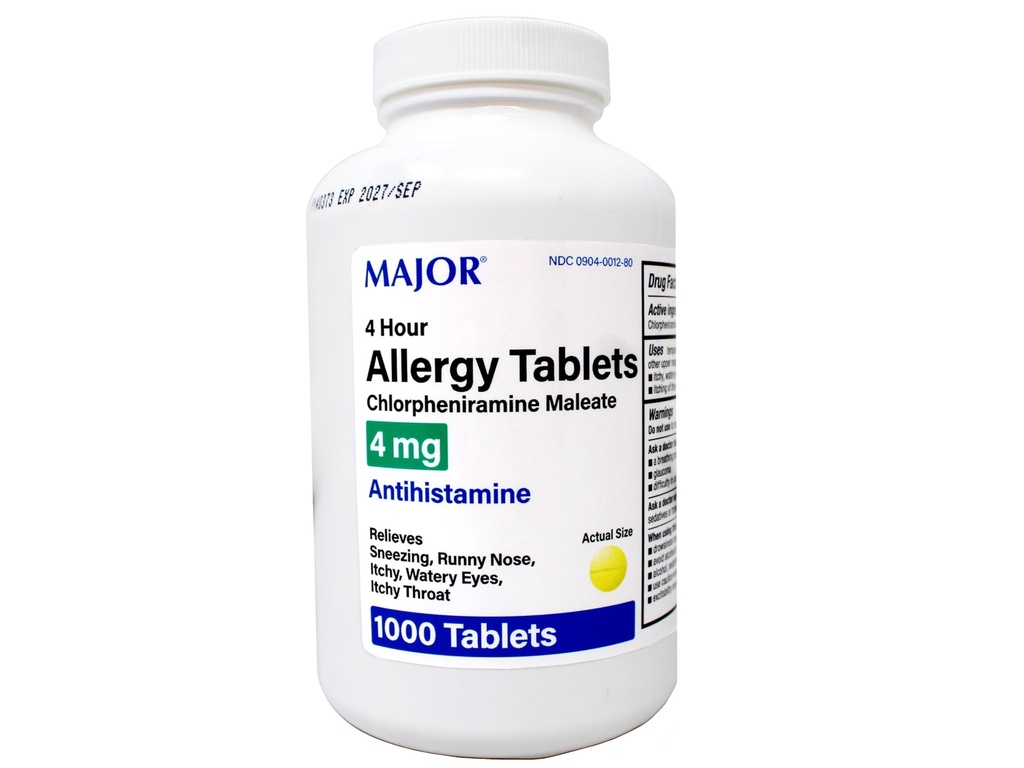 Principales tabletas de alergia, clorfeniramina Maleato 4 mg , Antihistamínico 4 horas, 1000 tabletas