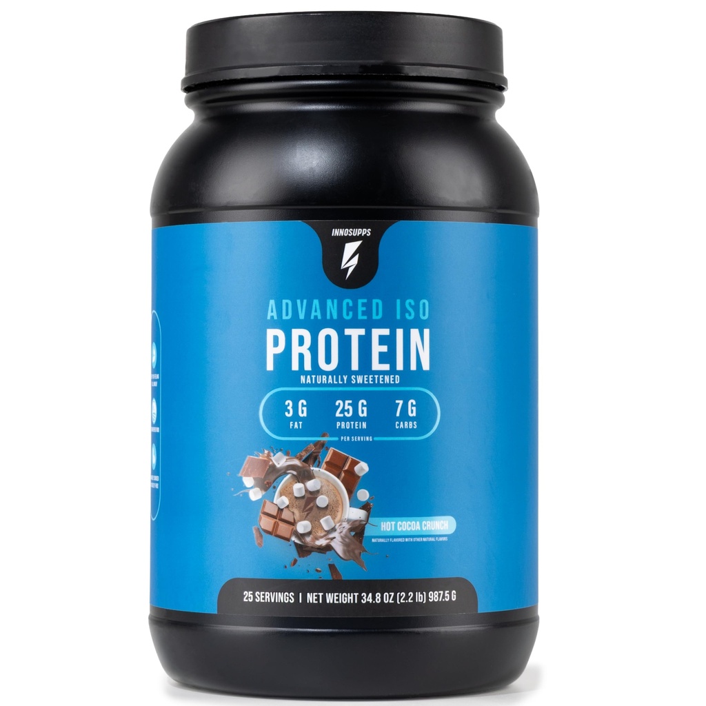 InnoSupps Advanced Iso Protein ← 100% Whey Isolate Protein Powder Silencio No Artificial Sweeteners tolera Low Fat, Low Carbs ← 25g of Protein ← Hormone Free, Gluten Free, Soy Free ← (Hot Cocoa Crunch)