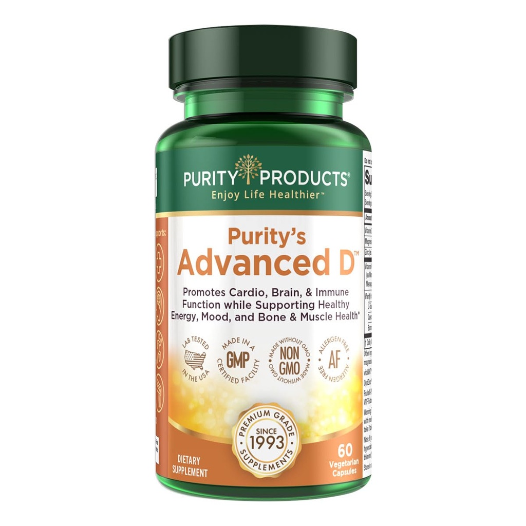 Purity Products Dr. Cannell's Advanced D de Vitamin D3 Super Formula - Empaquetado con Vitamina D, Vitamina K2, Zinc, Citrato de Magnesio, Borón y Taurina - 60 cápsulas vegetarianas
