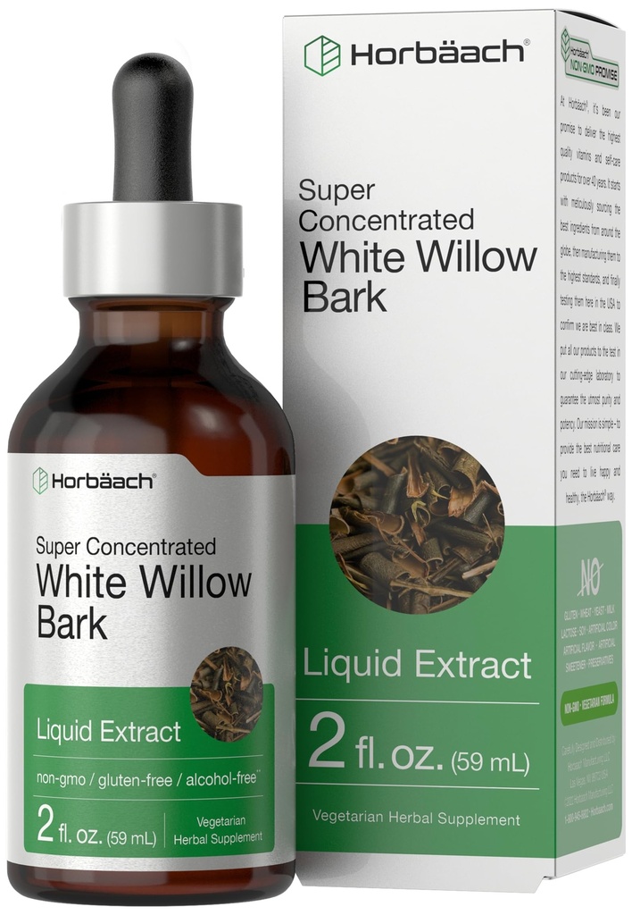 Horbäach White Willow Bark Extract Tincture TENIDO 2 Fl oz TENIDO Alcohol Free Liquid Supplement TEN Super Concentrated ANTE Vegetarian, Non-GMO, Gluten Free