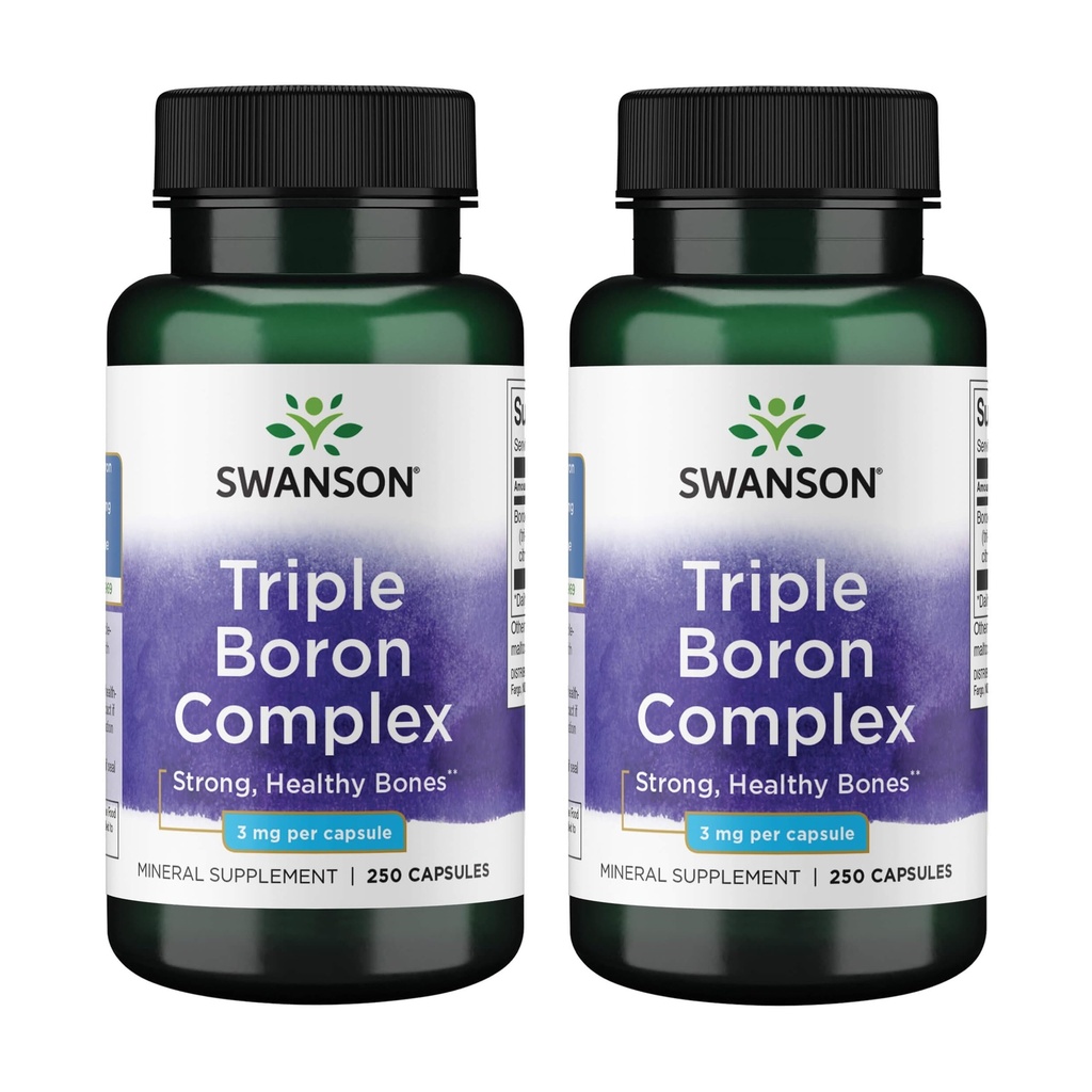 Complejo Triple de Borón Swanson - Natural Bone Health &amp; Joint Support - Suplemento Mineral Destacando Citrato, Aspartate &amp; Glycinate - (250 cápsulas) 2 Pack