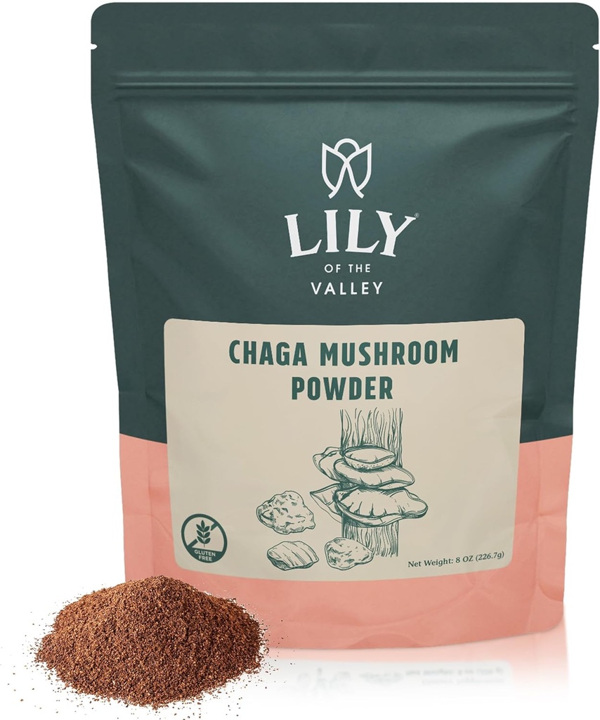 LILY OF THE VALLEY Chaga Mushroom Powder - Chaga Extract Superfood for Chaga Tea, Smoothies and Beverages - Keto Friendly - Vegan &amp; Gluten-Free - Packed in Resealable Pouch (16oz, 453g)