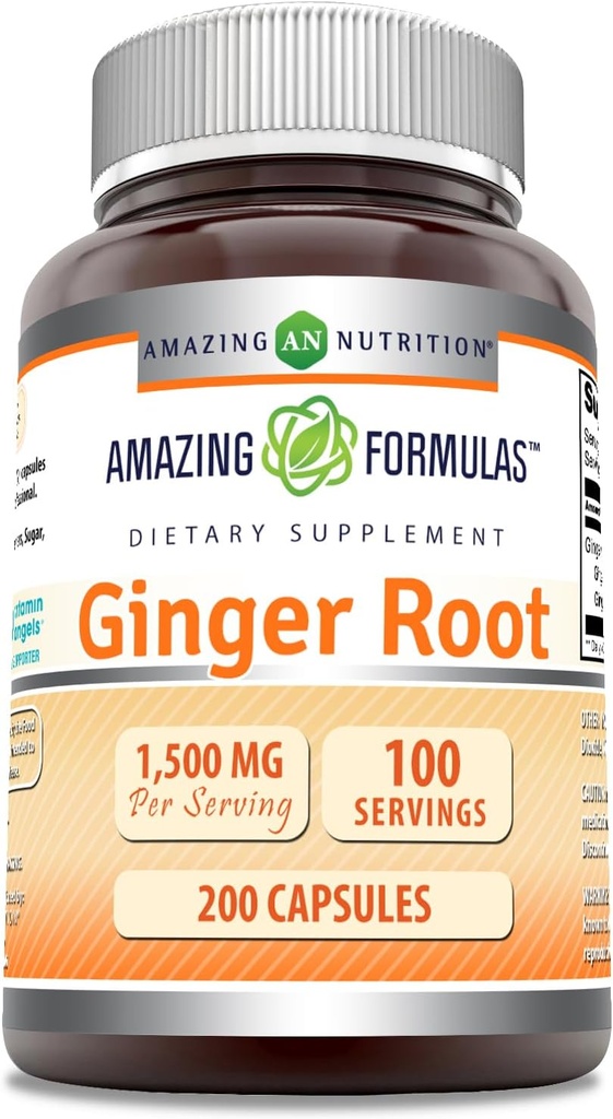 Increíble fórmulas Ginger Root 4:1 Suplemento Silencio 1500 Mg Por Serving TENIDO 200 cápsulas Suplemento Silencio No-GMO Silencio Gluten Free TEN Made in USA