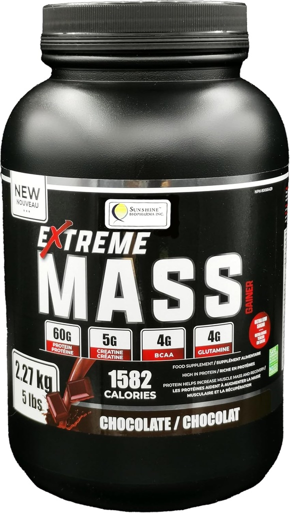 Extreme Mass Gainer Muscle Builder, 5 lbs (2.27 kg) Calorias bajas de azúcar alta para entrenamientos intensos