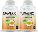 Suplemento de la Curcumina Turmérica - 2250mg/d - Cápsulas de verduras - 95% Curcuminoides con Pimiento Negro Extracto (Bioperina) - 750mg Cápsulas - 100% Orgánico - Turmérico Poderoso (Pack de 2)