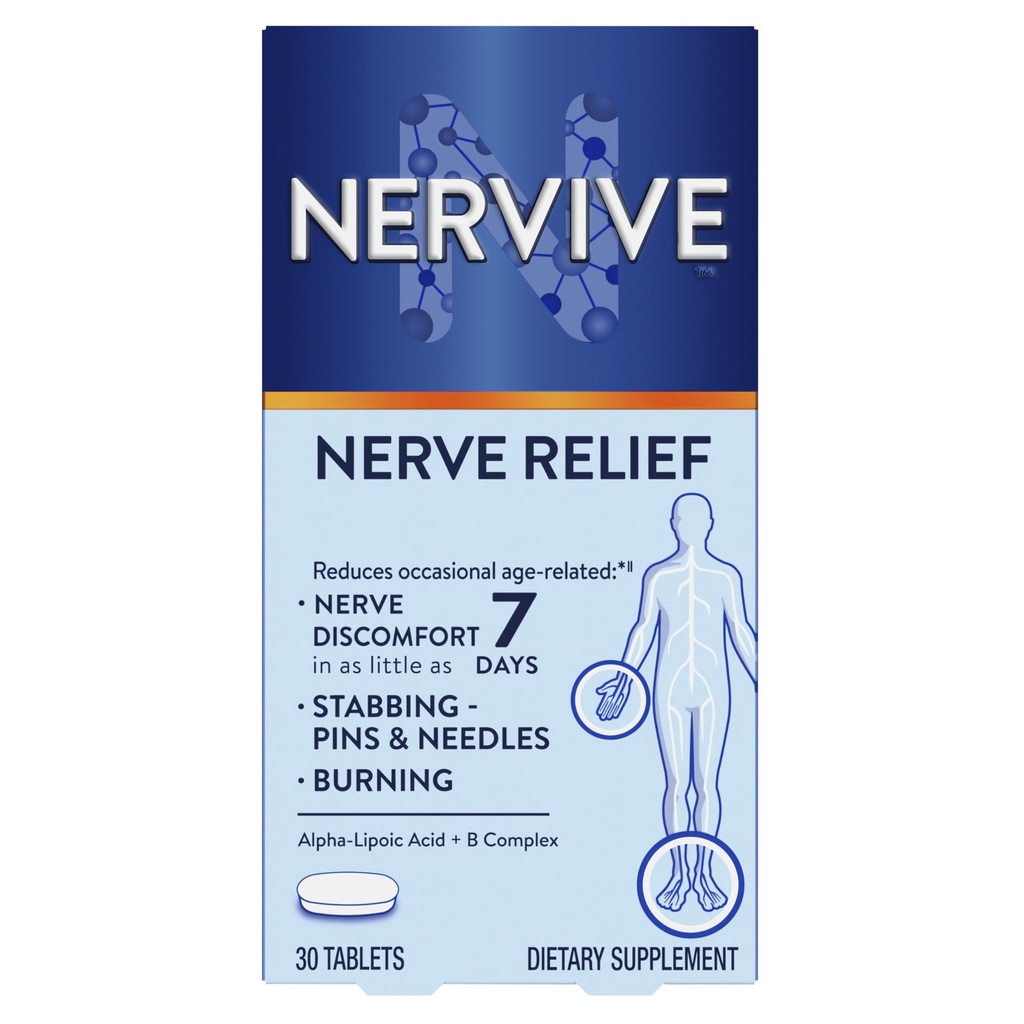 Nervive Nerve Relief, Occasional Nerve Discomfort II, Nerve Relief, comienza a trabajar en 7 días, apuñalamiento, quema, ácido lipoico alfa, vitaminas B, Turmérica, jengibre, suplemento nervioso, 30 tabletas