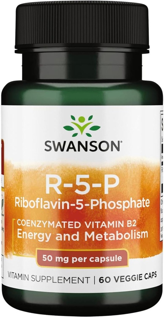Swanson R-5-P (Riboflavin-5-Phosphate) - Suplemento Vitamina B2 Promoción de Energía, Metabolismo & Vision Health - Natural Wellness Formula - (60 cápsulas)