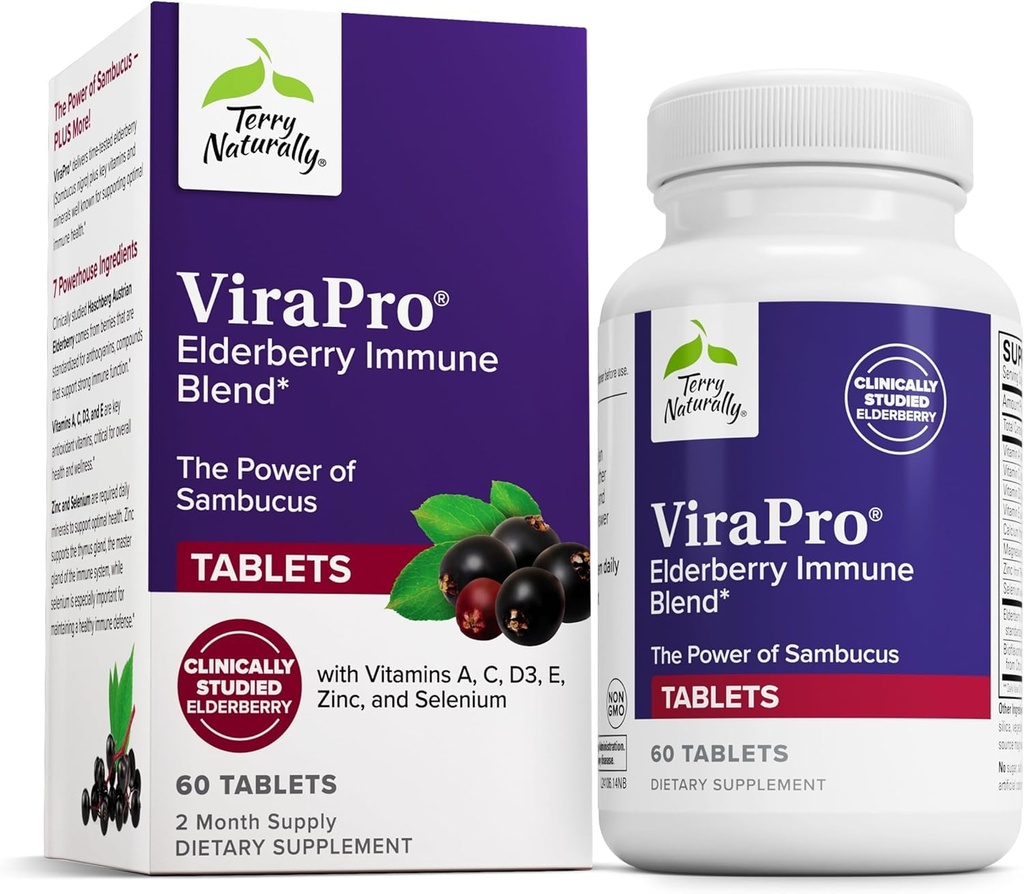 Terry Naturally ViraPro - Suplemento con Herbal Blend for Immune Support - Suplemento con Elderberry, Zinc &amp; Selenium - Respuesta de Immune - 60 Tablets