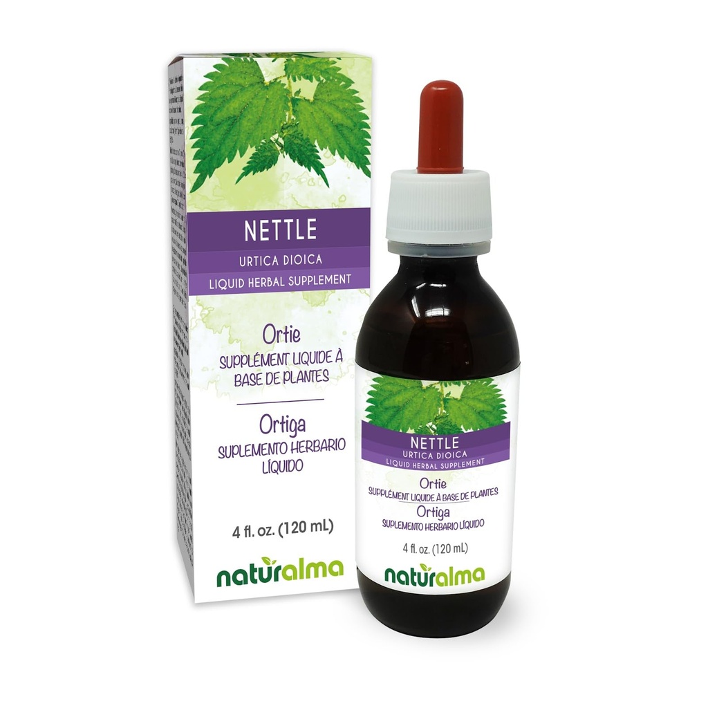 Nettle naturalma (Urtica dioica) Hoja y raíz Tintura libre de alcohol - 4 fl oz Extracto líquido en gotas - Suplemento herbal - Vegan
