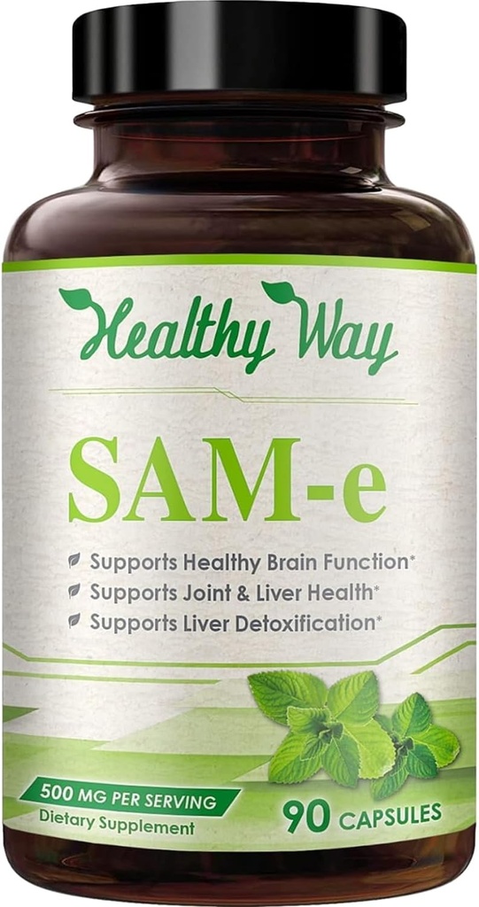 Sanidad 500mg SAM-e Suplemento - High Strength 500mg S-Adenosyl-L-Methionine Capsules for Joint Brain Liver and Mood Support - Non-GMO Absorción misma Suplemento (90 Serviciones)