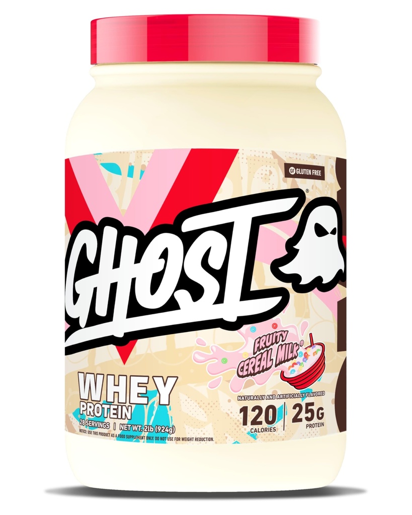 GHOST Whey Protein Powder, Fruity Cereal Milk - 2LB, 25G de Proteína - Whey Protein Blend - ­Post Workout Fitness " Nutrition Shakes, Smoothies, Baking " Cooking - Soy " Gluten-Free