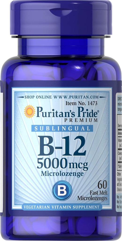 Puritans Pride Vitamina B-12 Ayuda a convertir alimentos en energía* 5000 Mcg Sublingual- Microlozenges, 60 Cuenta (Pack of 1)