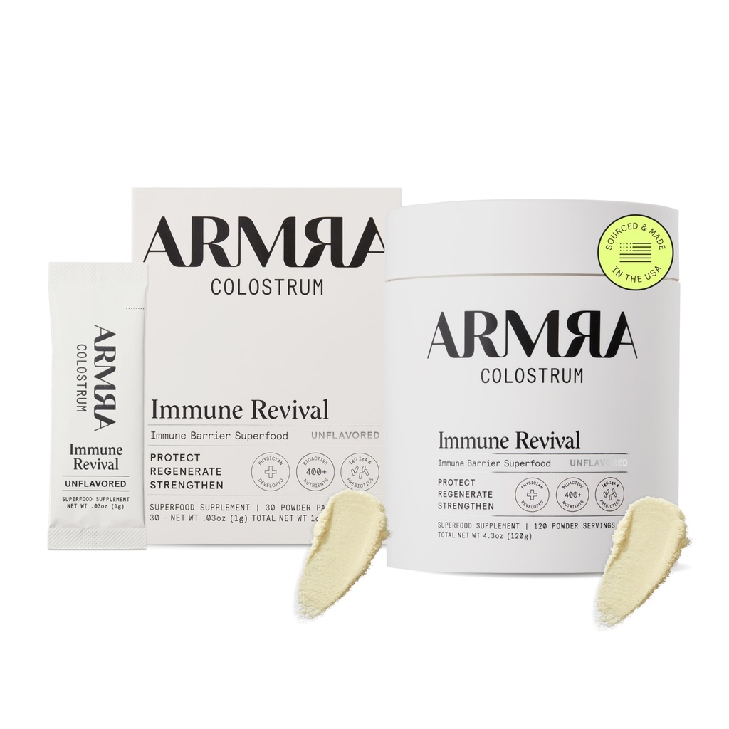 ARMRA ColostrumTM Premium Powder, Grass Fed, Gut Health Bloating Immunity Skin & Hair, Contains 400+ Bioactive Nutrients, Keto, Gluten & Fat Free (Unflavored Bundle tención 150 Servings)
