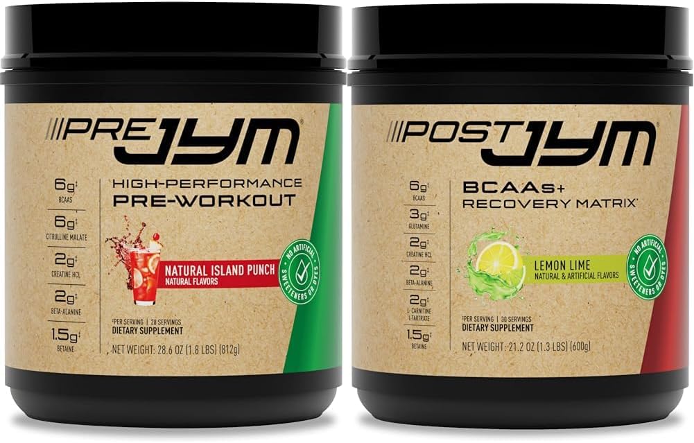 JYM Pre Workout, Post Workout y BCAA Muscle Building Supplements Bundle with Pre JYM Powder, Post JYM Active Matrix, 30 Servings each