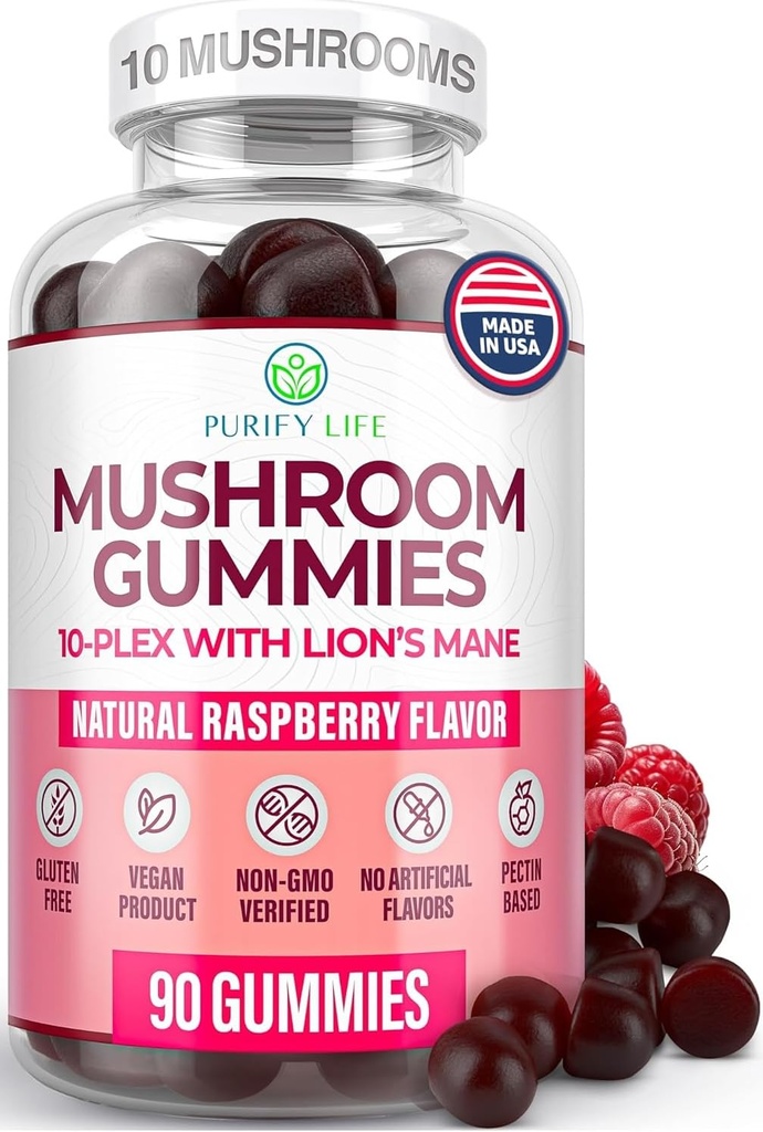 Primer Complejo de Mushroom del mundo Gummies - 10x Suplemento de Mushroom w Lions Mane (90 Chews 2500mg/servido) Suplemento Nootrópico de Cerebro, Apoyo Inmunitario & Stress Relief - Reemplazar píldoras & cápsulas, 7-Keto